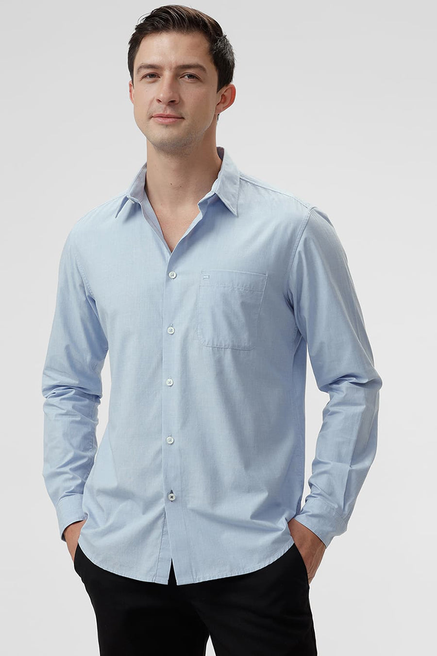 BASICS SLIM FIT HEATHER BLUE COTTON FIL-A-FIL SHIRT