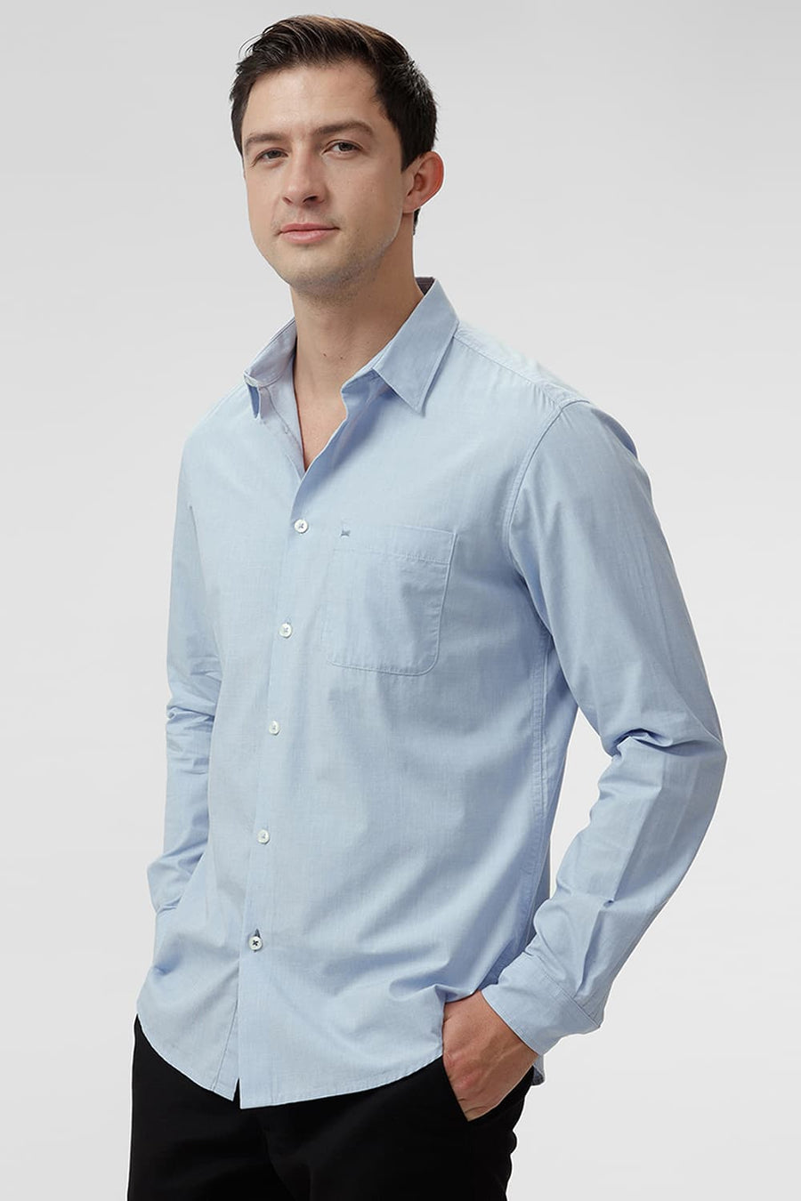 BASICS SLIM FIT HEATHER BLUE COTTON FIL-A-FIL SHIRT