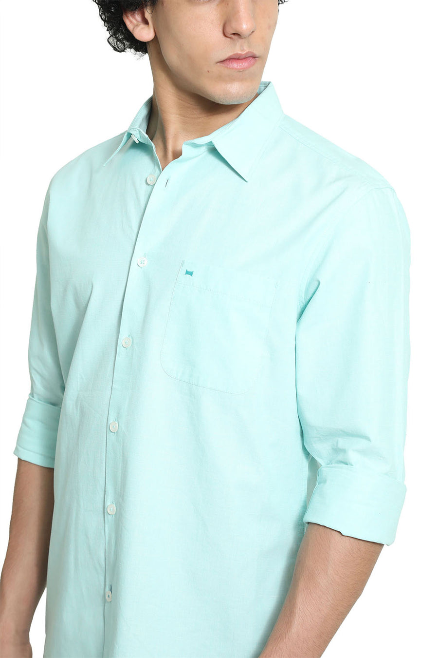 BASICS SLIM FIT YUCCA GREEN COTTON FIL-A-FIL SHIRT