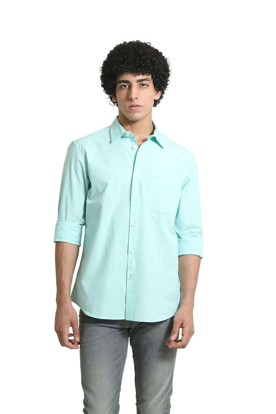 BASICS SLIM FIT YUCCA GREEN COTTON FIL-A-FIL SHIRT
