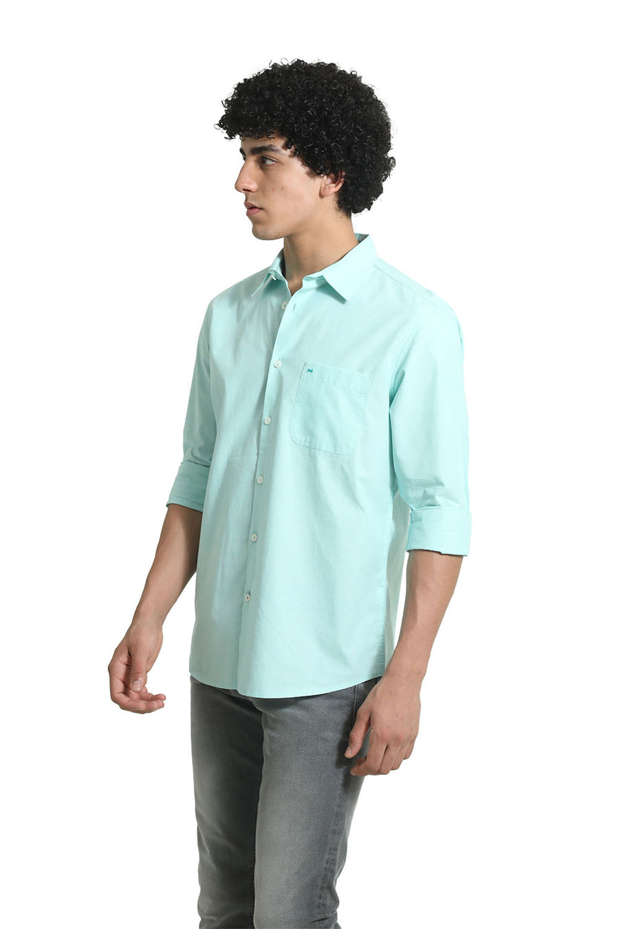 BASICS SLIM FIT YUCCA GREEN COTTON FIL-A-FIL SHIRT