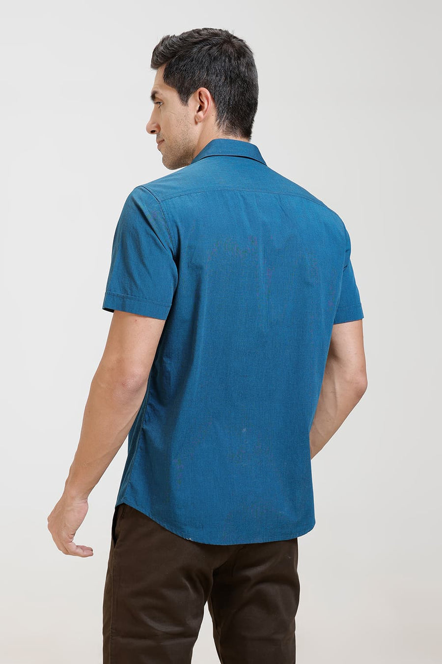 BASICS SLIM FIT TURQUOISE BLUE COTTON FIL-A-FIL HALFSLEEVES SHIRT