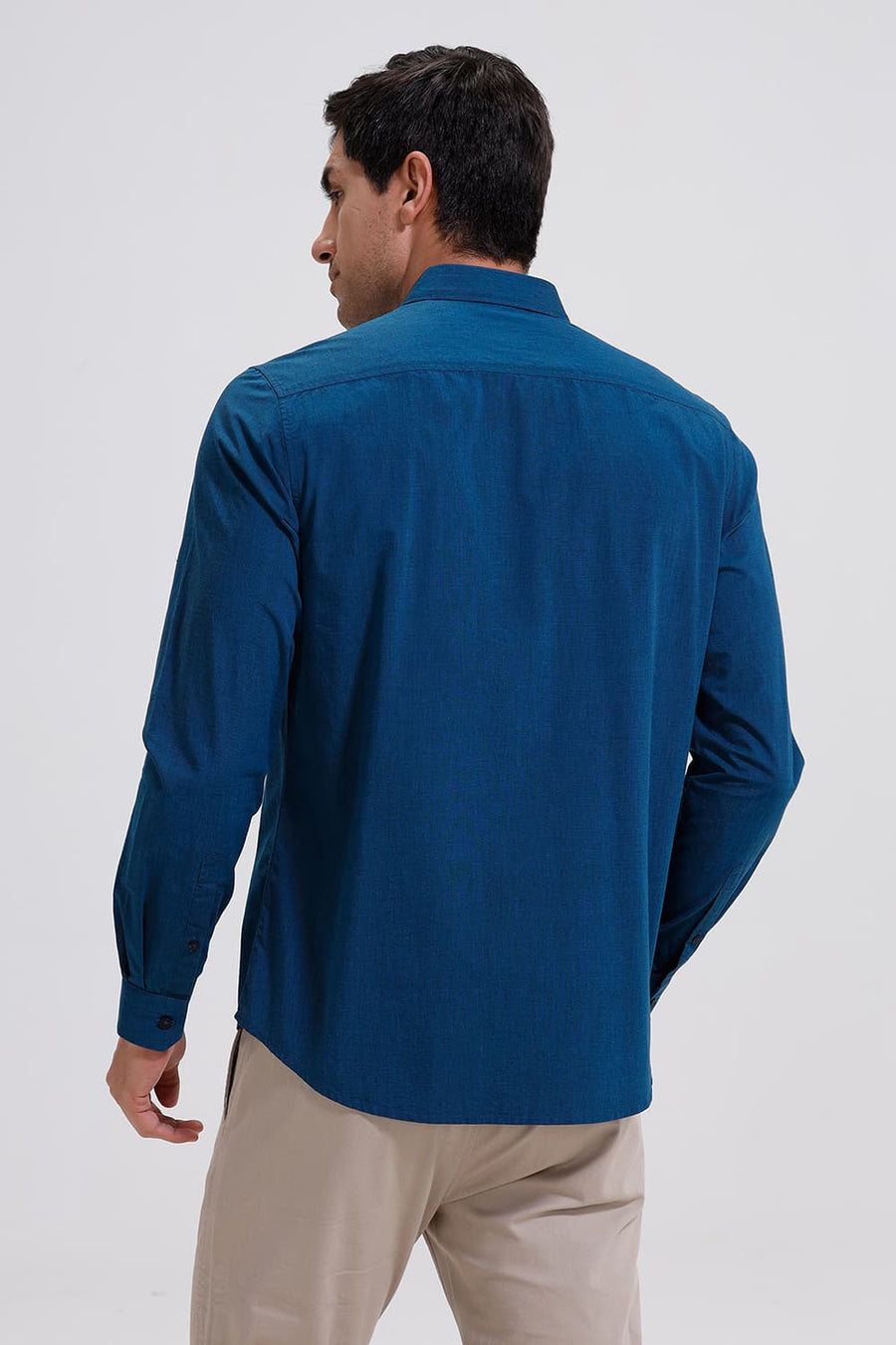 BASICS SLIM FIT TURQUOISE BLUE COTTON FIL-A-FIL SHIRT