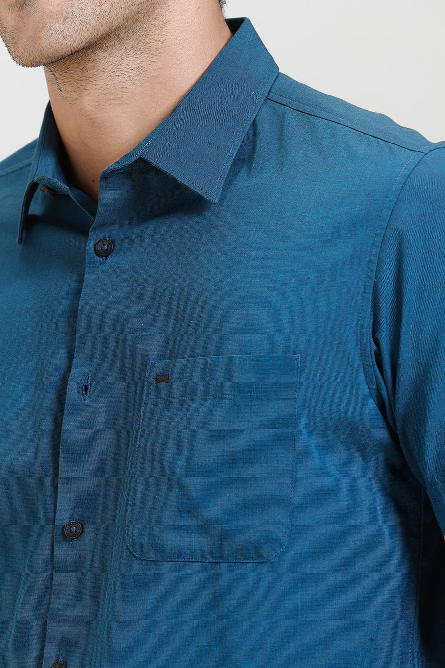 BASICS SLIM FIT TURQUOISE BLUE COTTON FIL-A-FIL HALFSLEEVES SHIRT