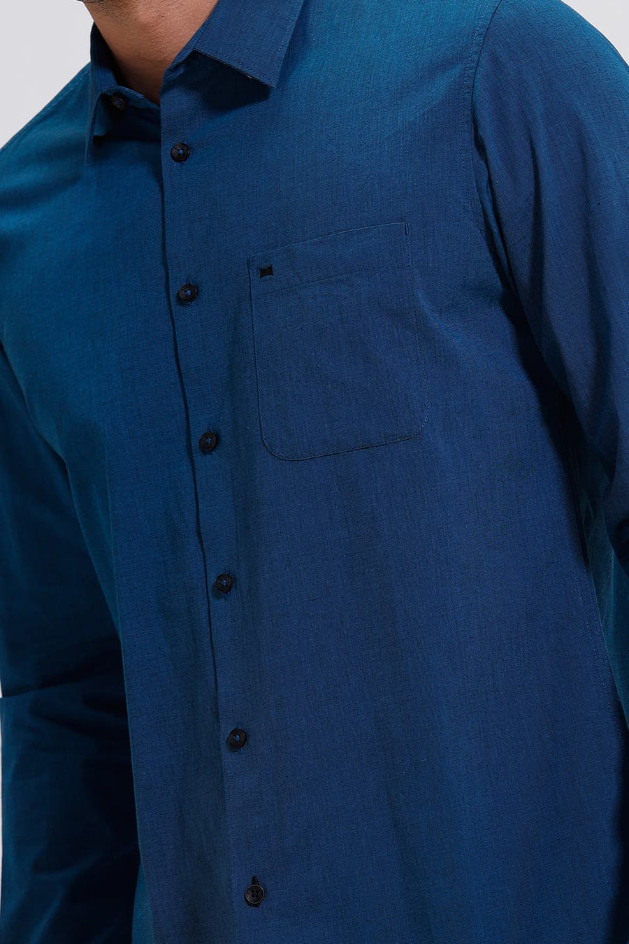 BASICS SLIM FIT TURQUOISE BLUE COTTON FIL-A-FIL SHIRT