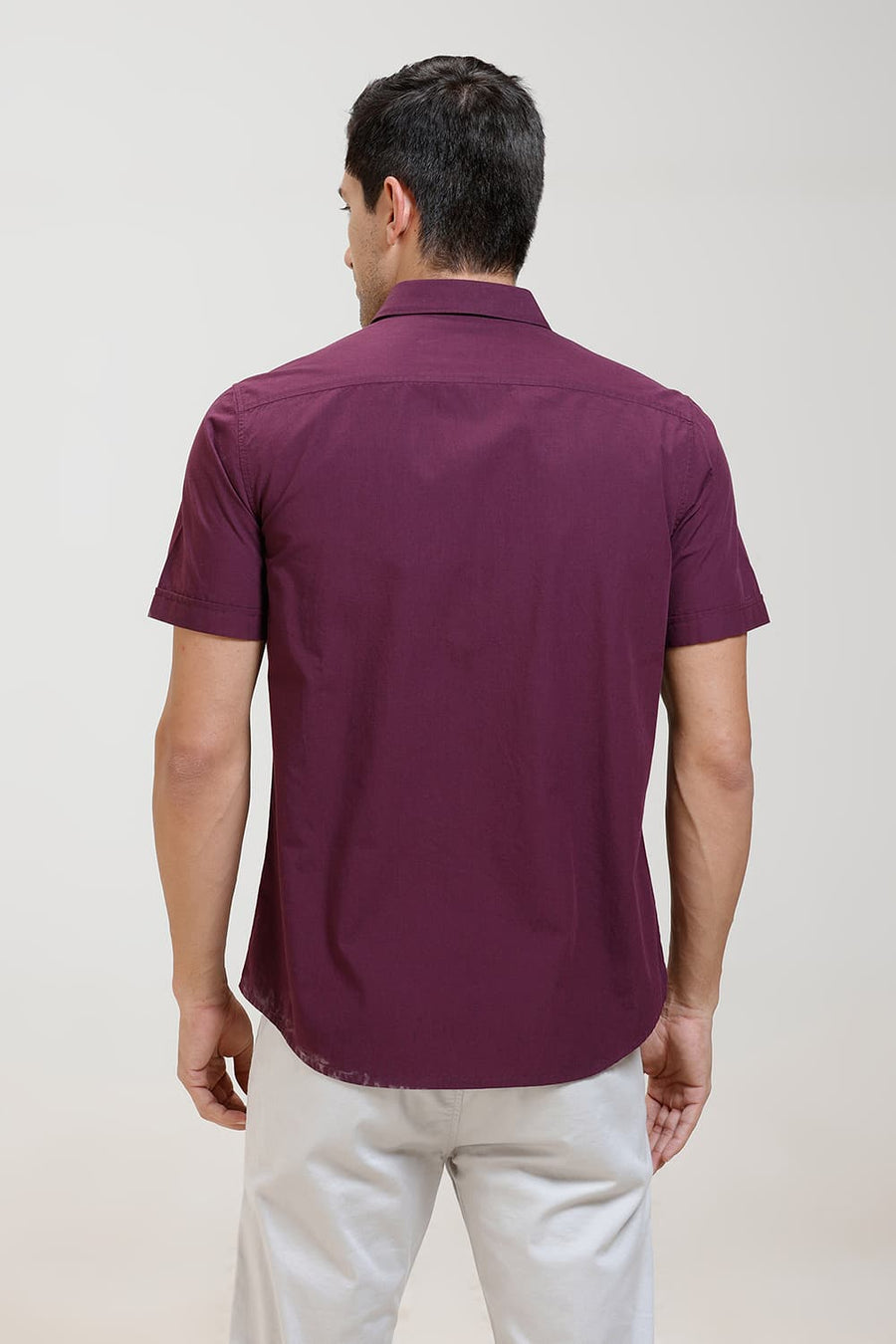BASICS SLIM FIT PLUM PURPLE COTTON FIL-A-FIL HALFSLEEVES SHIRT