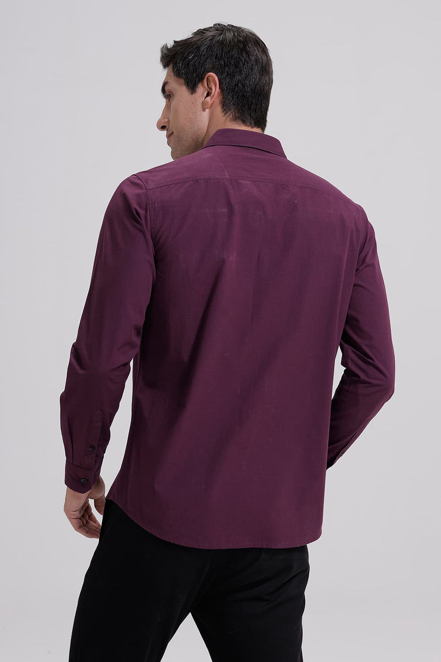 BASICS SLIM FIT PLUM PURPLE COTTON FIL-A-FIL SHIRT