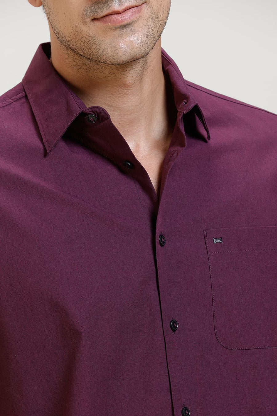 BASICS SLIM FIT PLUM PURPLE COTTON FIL-A-FIL HALFSLEEVES SHIRT