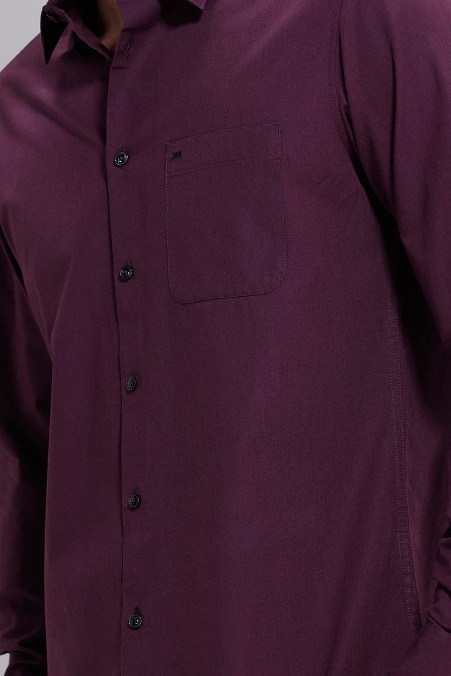 BASICS SLIM FIT PLUM PURPLE COTTON FIL-A-FIL SHIRT