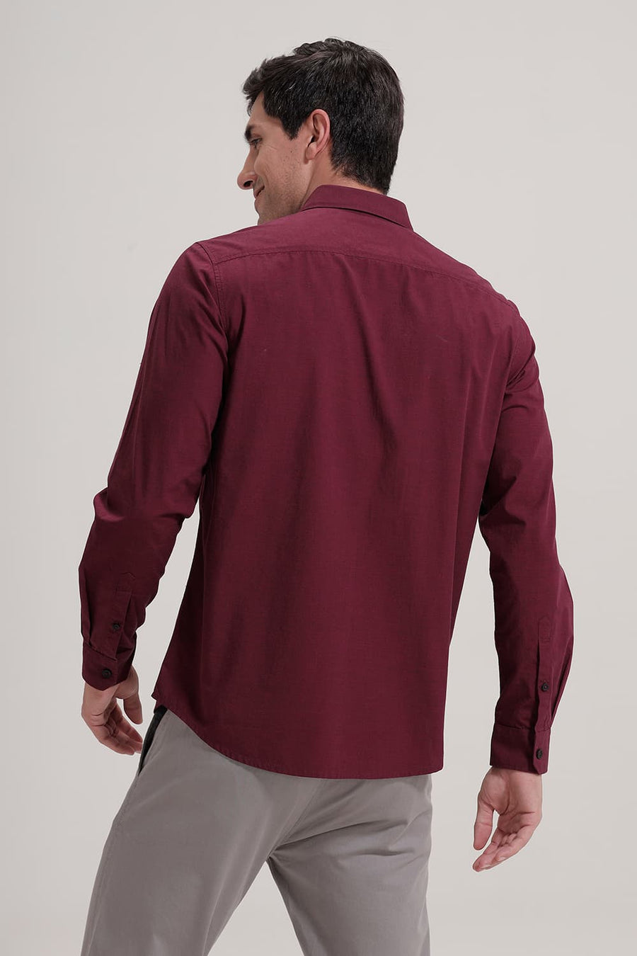 BASICS SLIM FIT CORDOVAN MAROON COTTON FIL-A-FIL SHIRT