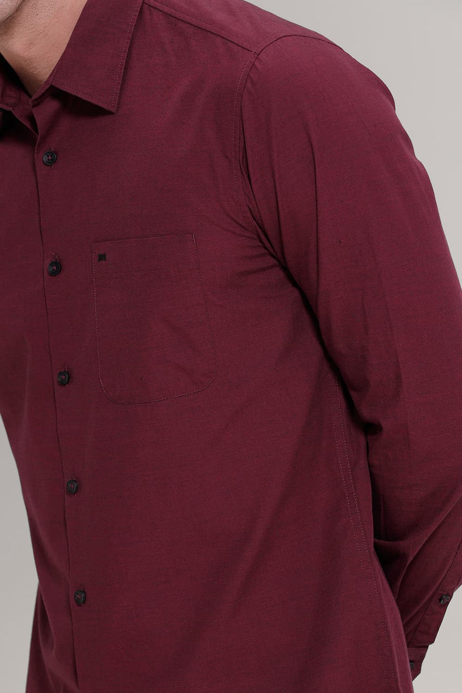 BASICS SLIM FIT CORDOVAN MAROON COTTON FIL-A-FIL SHIRT