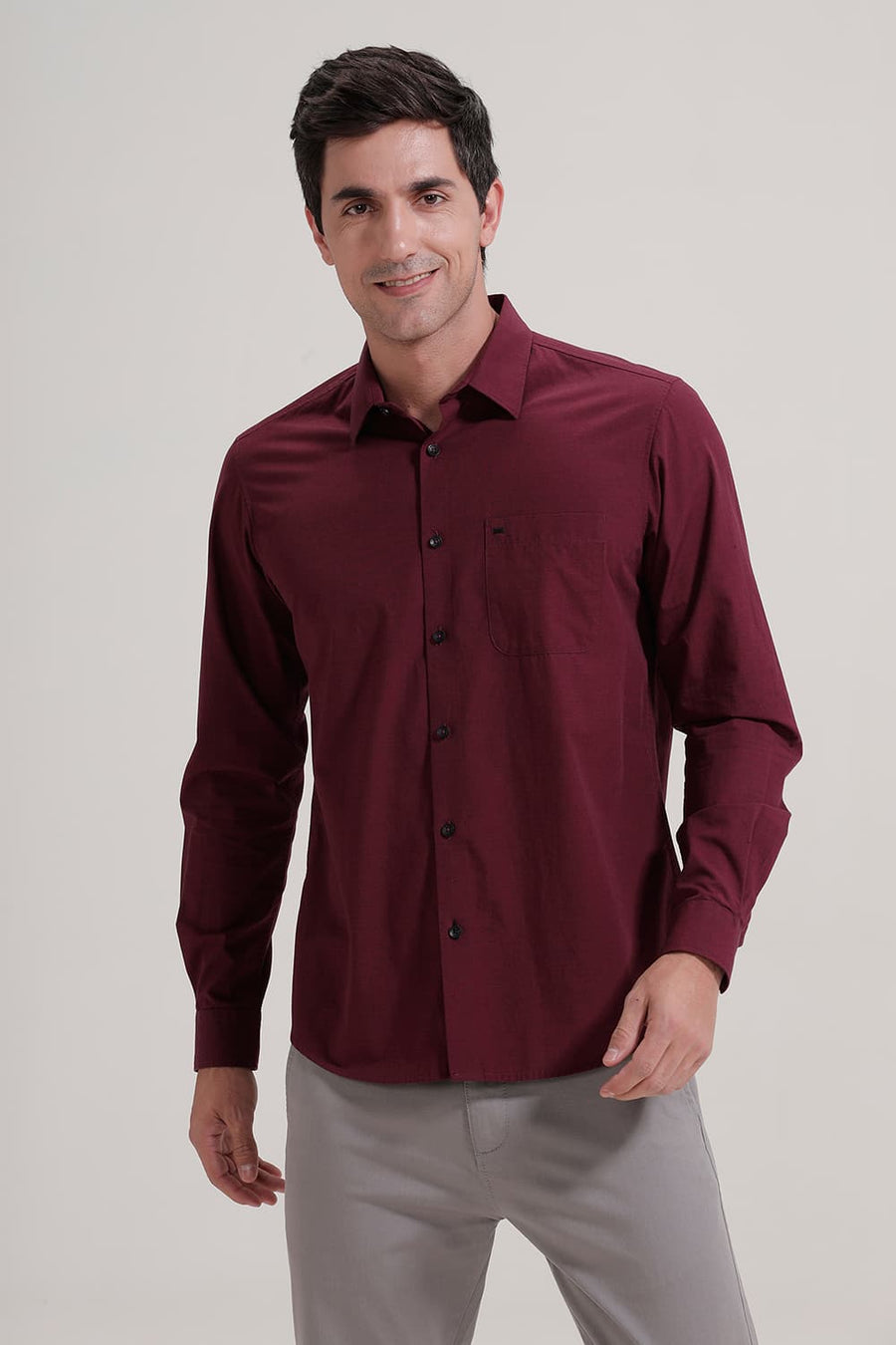 BASICS SLIM FIT CORDOVAN MAROON COTTON FIL-A-FIL SHIRT