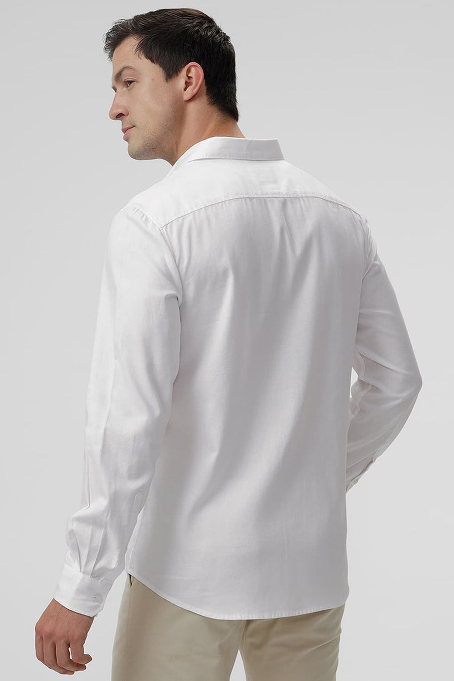 BASICS SLIM FIT BRIGHT WHITE COTTON DOBBY SHIRT