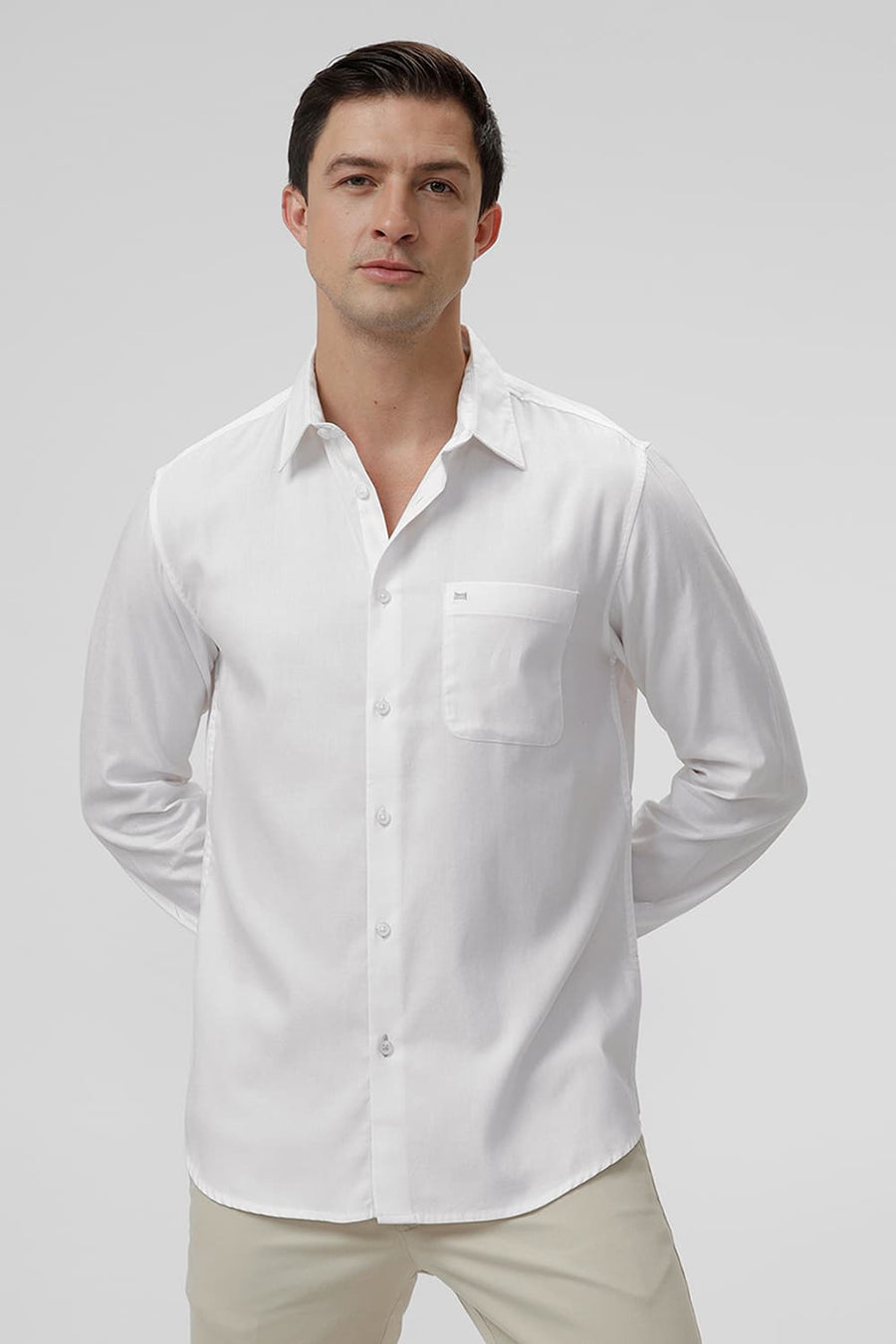 BASICS SLIM FIT BRIGHT WHITE COTTON DOBBY SHIRT