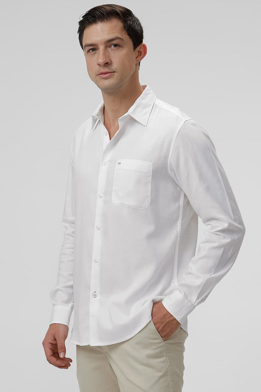 BASICS SLIM FIT BRIGHT WHITE COTTON DOBBY SHIRT