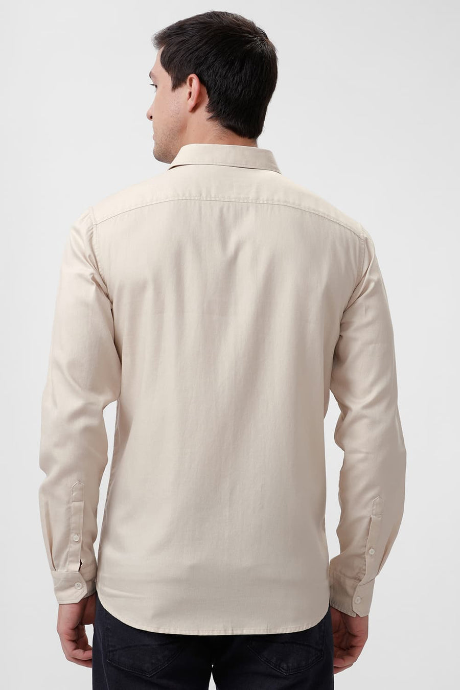 BASICS SLIM FIT DEW BEIGE COTTON DOBBY SHIRT