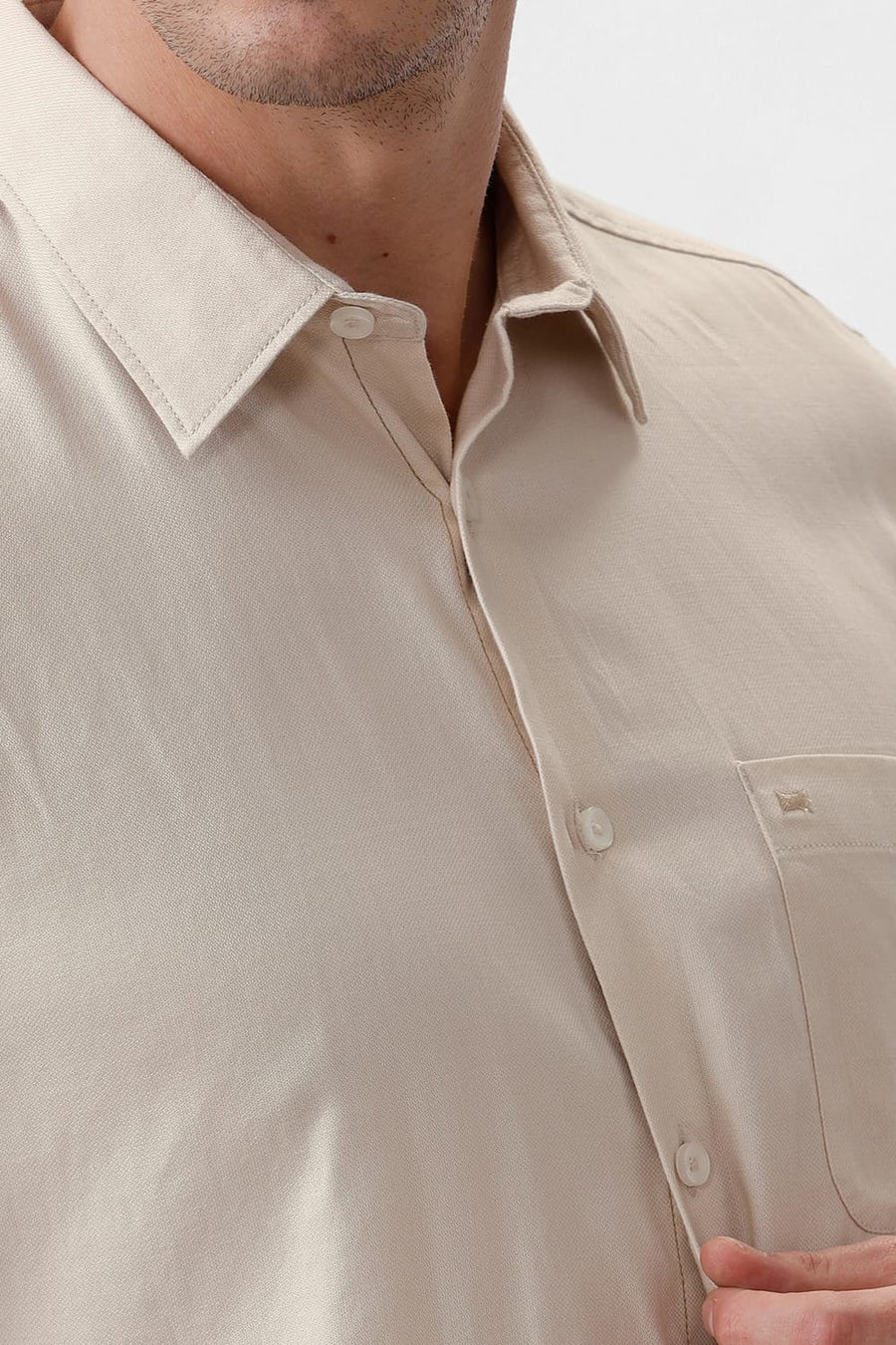 BASICS SLIM FIT DEW BEIGE COTTON DOBBY HALFSLEEVES SHIRT