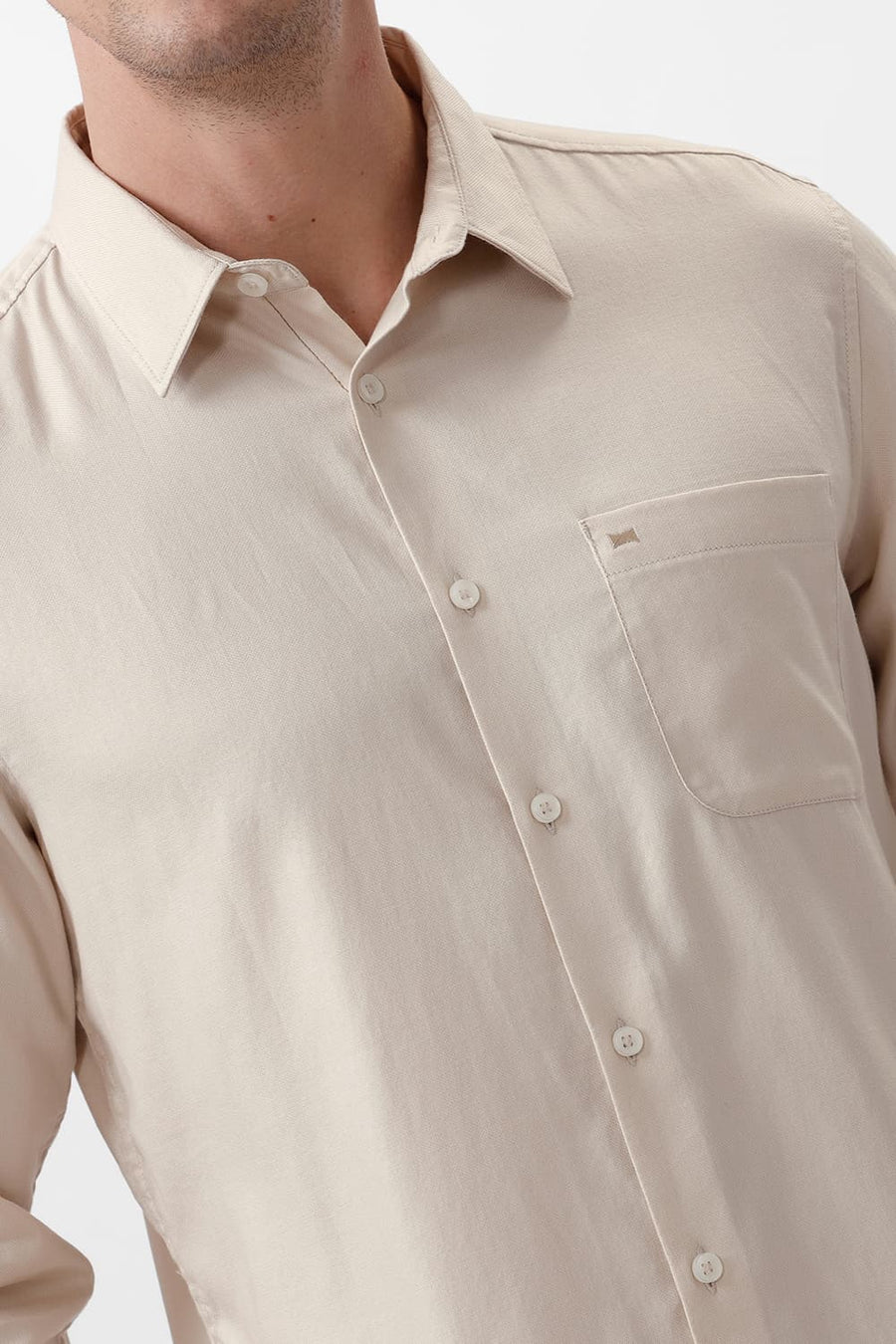BASICS SLIM FIT DEW BEIGE COTTON DOBBY SHIRT