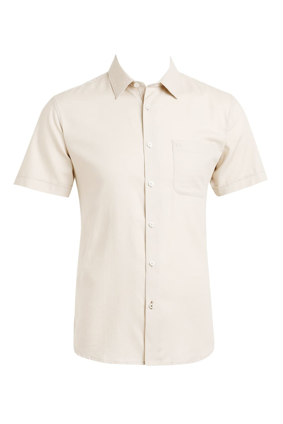 BASICS SLIM FIT DEW BEIGE COTTON DOBBY HALFSLEEVES SHIRT