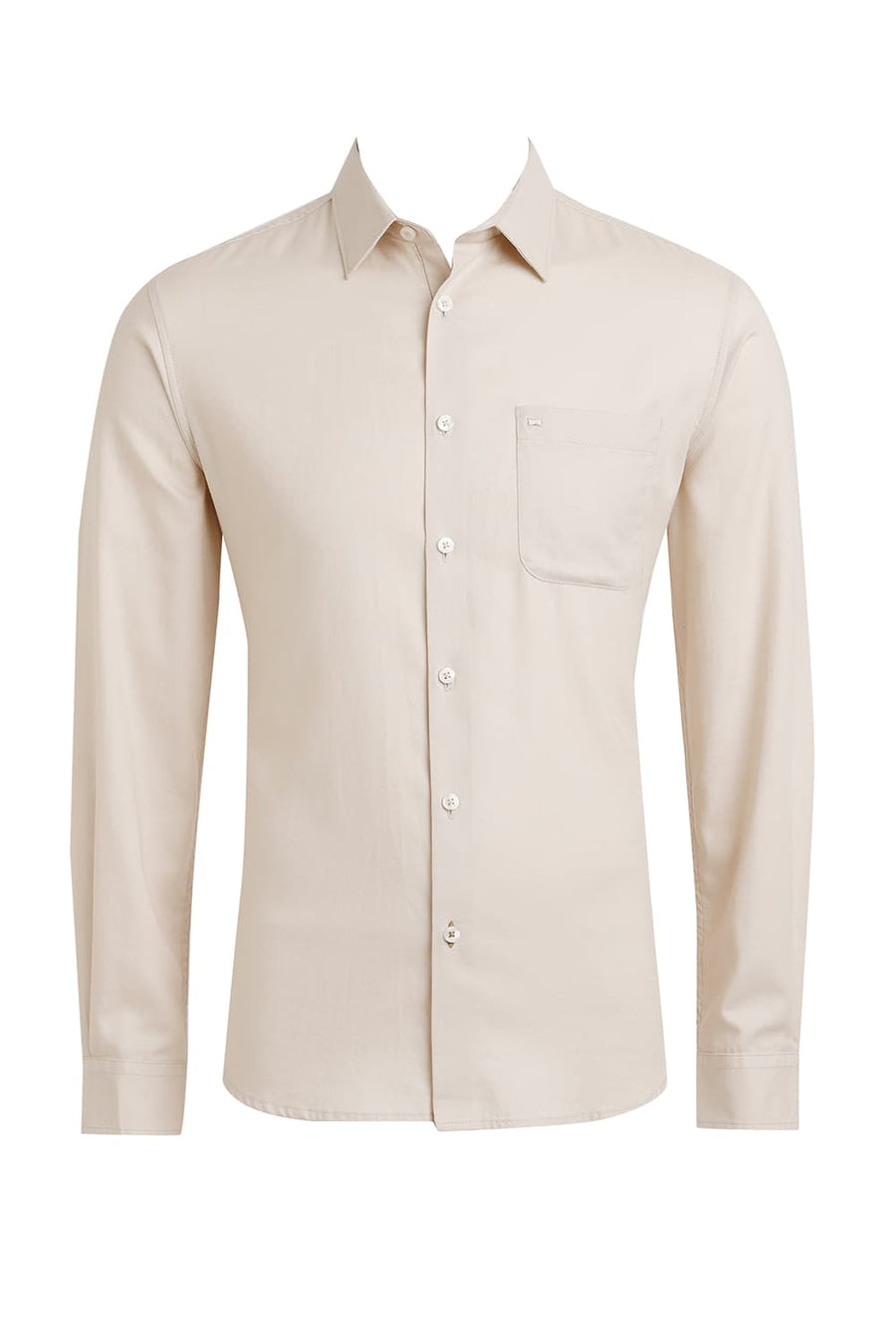 BASICS SLIM FIT DEW BEIGE COTTON DOBBY SHIRT