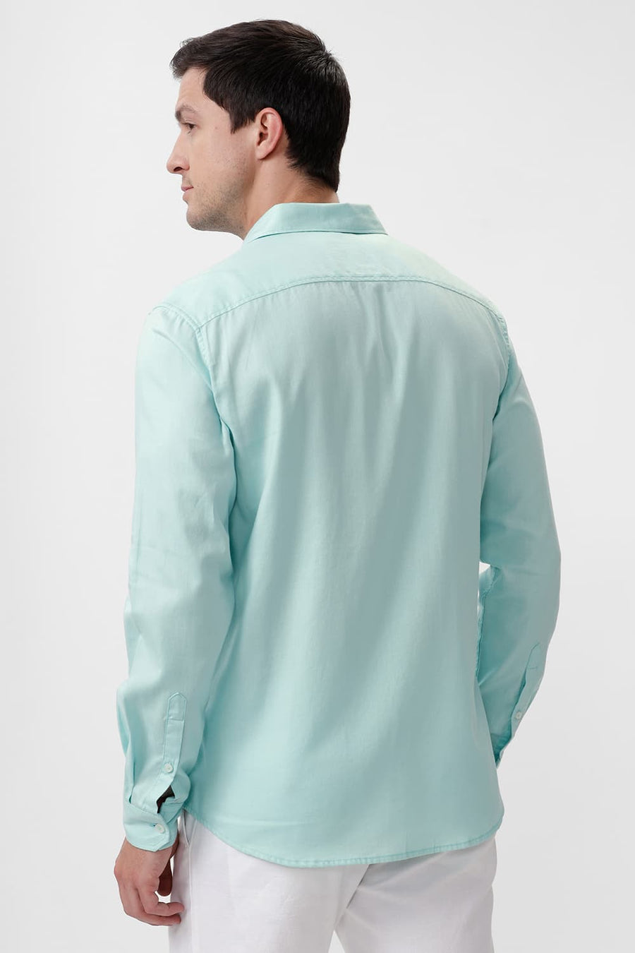 BASICS SLIM FIT ICY GREEN COTTON DOBBY SHIRT