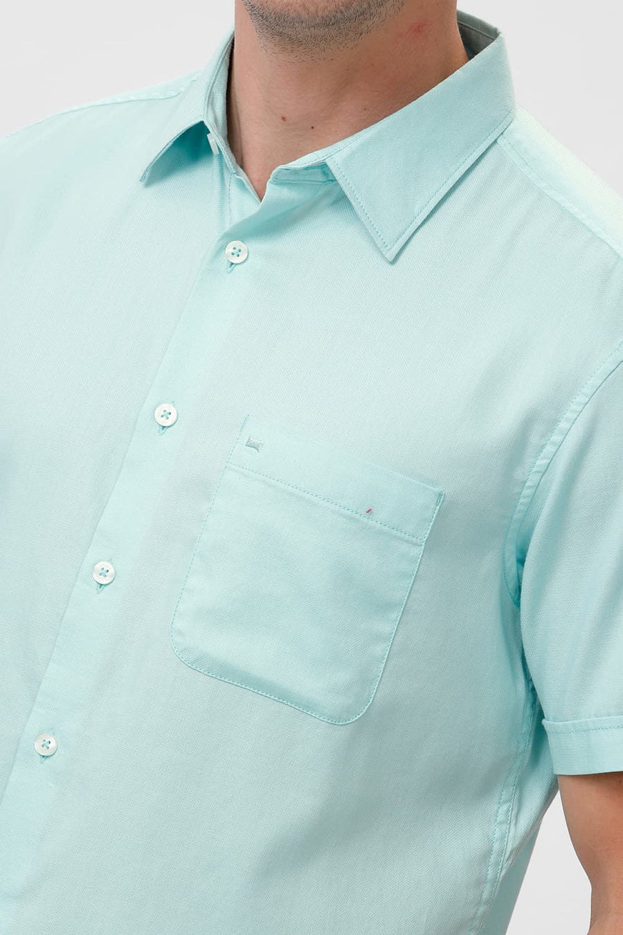 BASICS SLIM FIT ICY GREEN COTTON DOBBY HALFSLEEVES SHIRT
