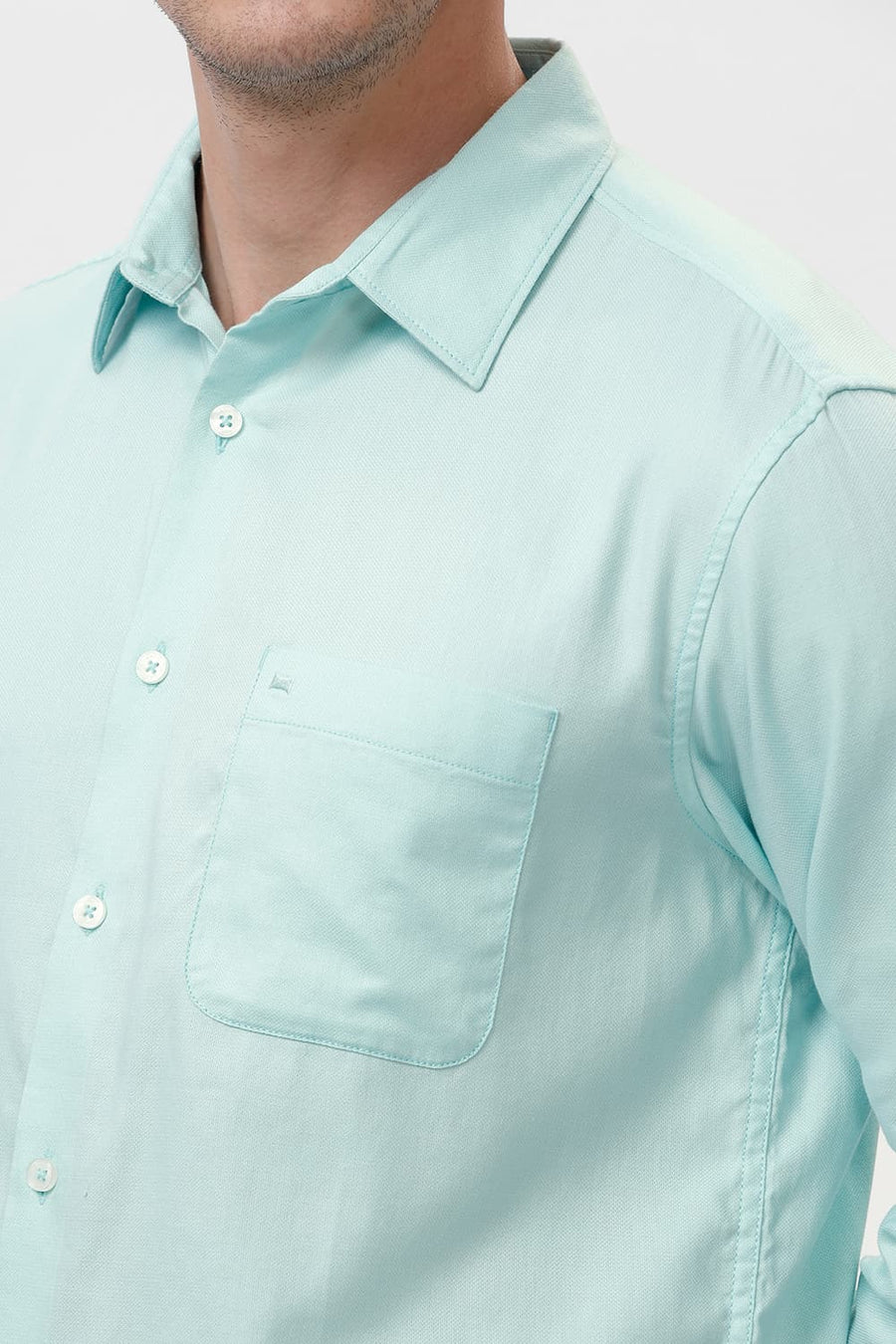 BASICS SLIM FIT ICY GREEN COTTON DOBBY SHIRT