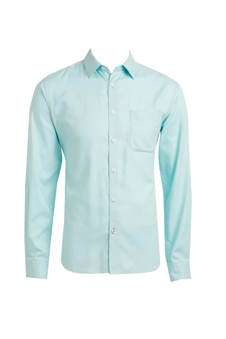 BASICS SLIM FIT ICY GREEN COTTON DOBBY SHIRT