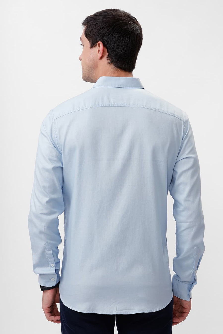 BASICS SLIM FIT SKYWAY BLUE COTTON DOBBY SHIRT