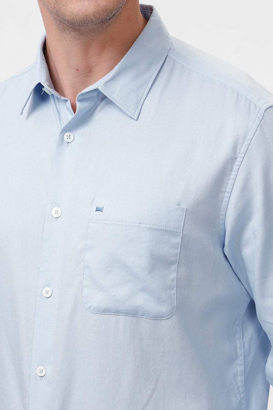 BASICS SLIM FIT SKYWAY BLUE COTTON DOBBY SHIRT
