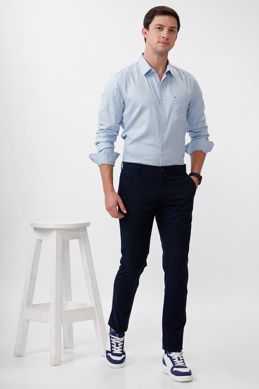 BASICS SLIM FIT SKYWAY BLUE COTTON DOBBY SHIRT