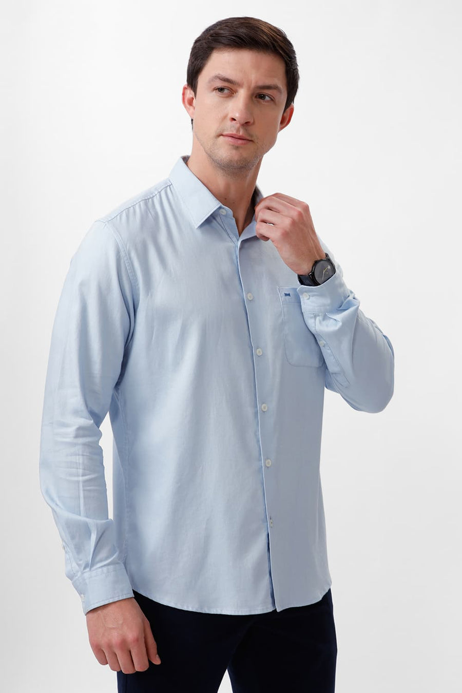 BASICS SLIM FIT SKYWAY BLUE COTTON DOBBY SHIRT