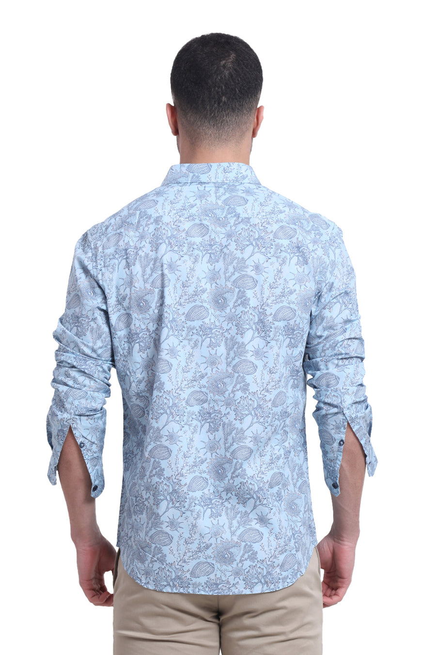 BASICS SLIM FIT DREAM BLUE COTTON POPLIN PRINTED SHIRT