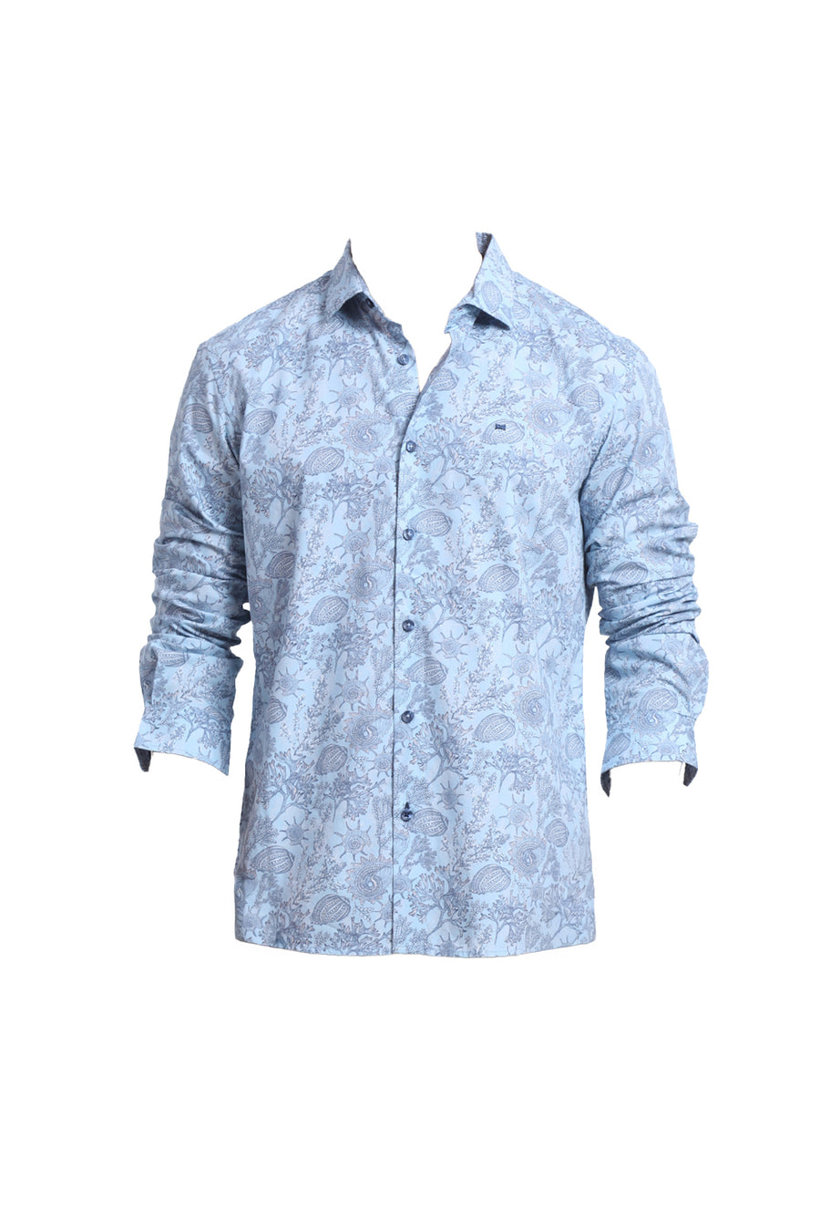 BASICS SLIM FIT DREAM BLUE COTTON POPLIN PRINTED SHIRT