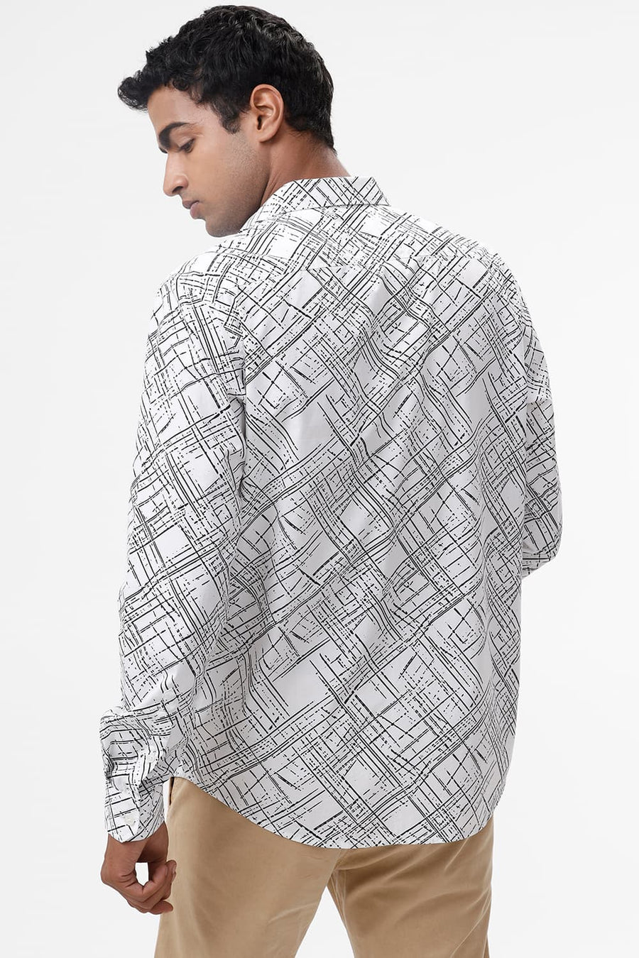 BASICS SLIM FIT WHITE CLOUD COTTON POPLIN PRINTED SHIRT