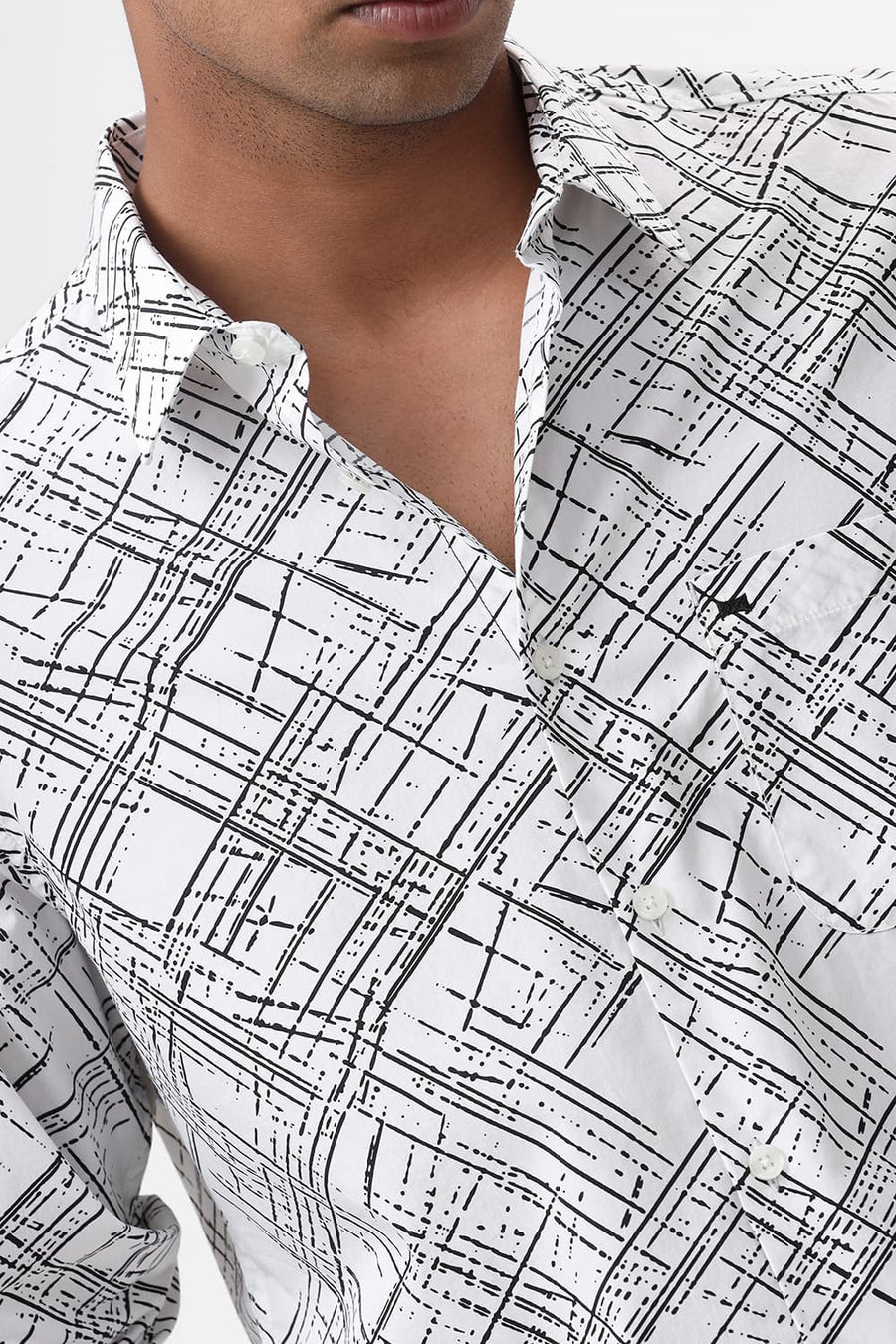 BASICS SLIM FIT WHITE CLOUD COTTON POPLIN PRINTED SHIRT