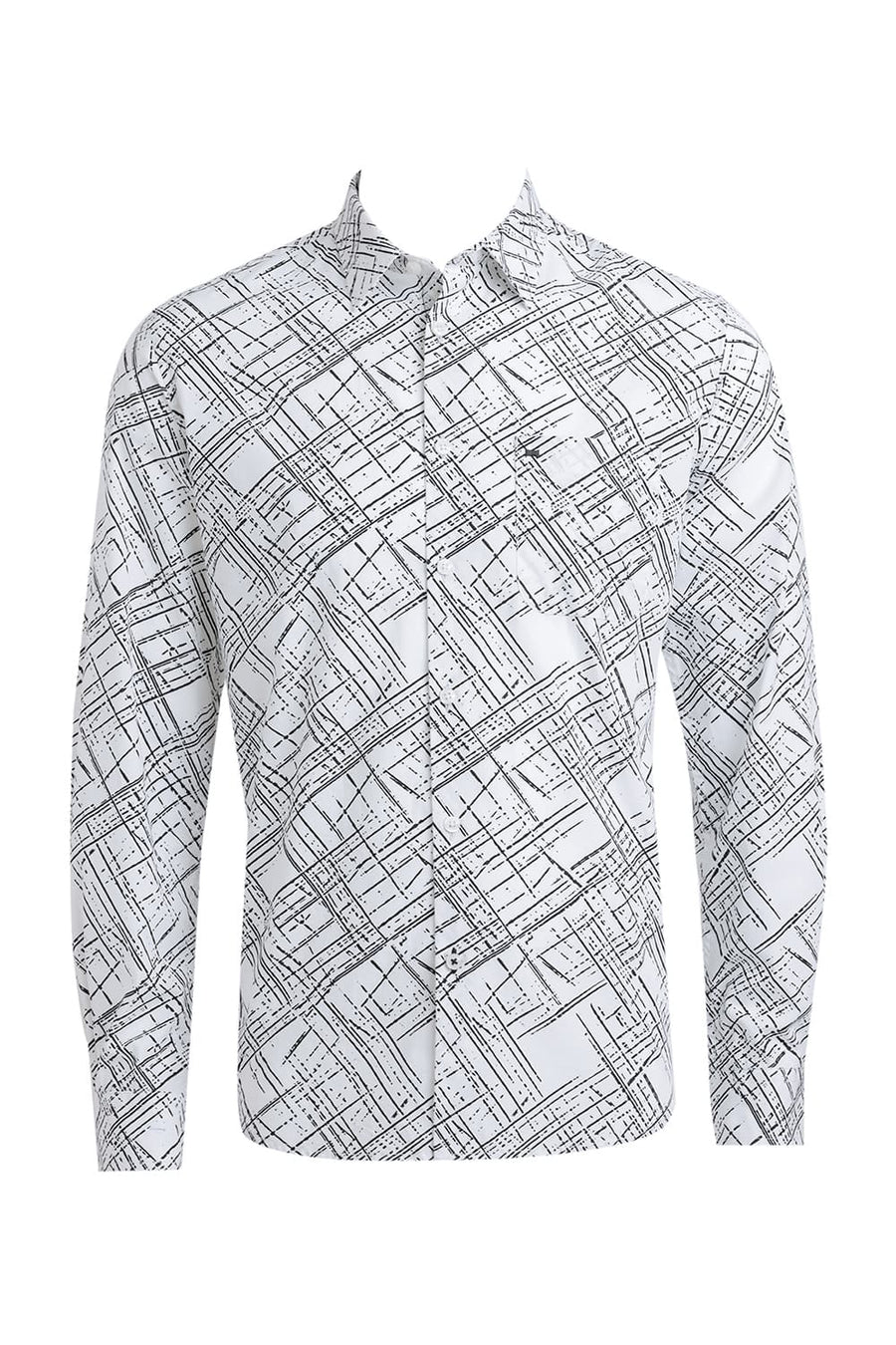 BASICS SLIM FIT WHITE CLOUD COTTON POPLIN PRINTED SHIRT