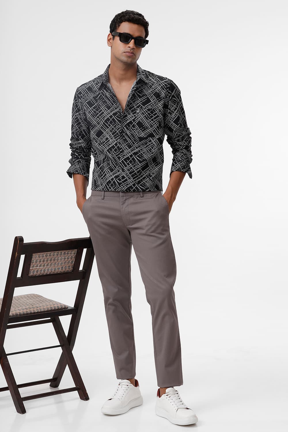 SLIM FIT COTTON POPLIN PRINTED SHIRT