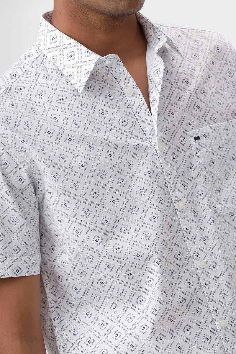 SLIM FIT COTTON POPLIN PRINTED HALFSLEEVES SHIRT