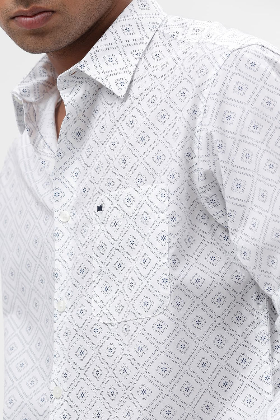 BASICS SLIM FIT WHITE CLOUD COTTON POPLIN PRINTED SHIRT