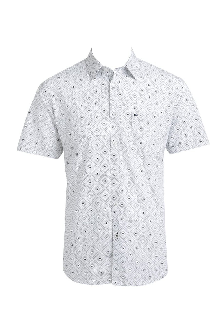 BASICS SLIM FIT WHITE CLOUD COTTON POPLIN PRINTED HALFSLEEVES SHIRT