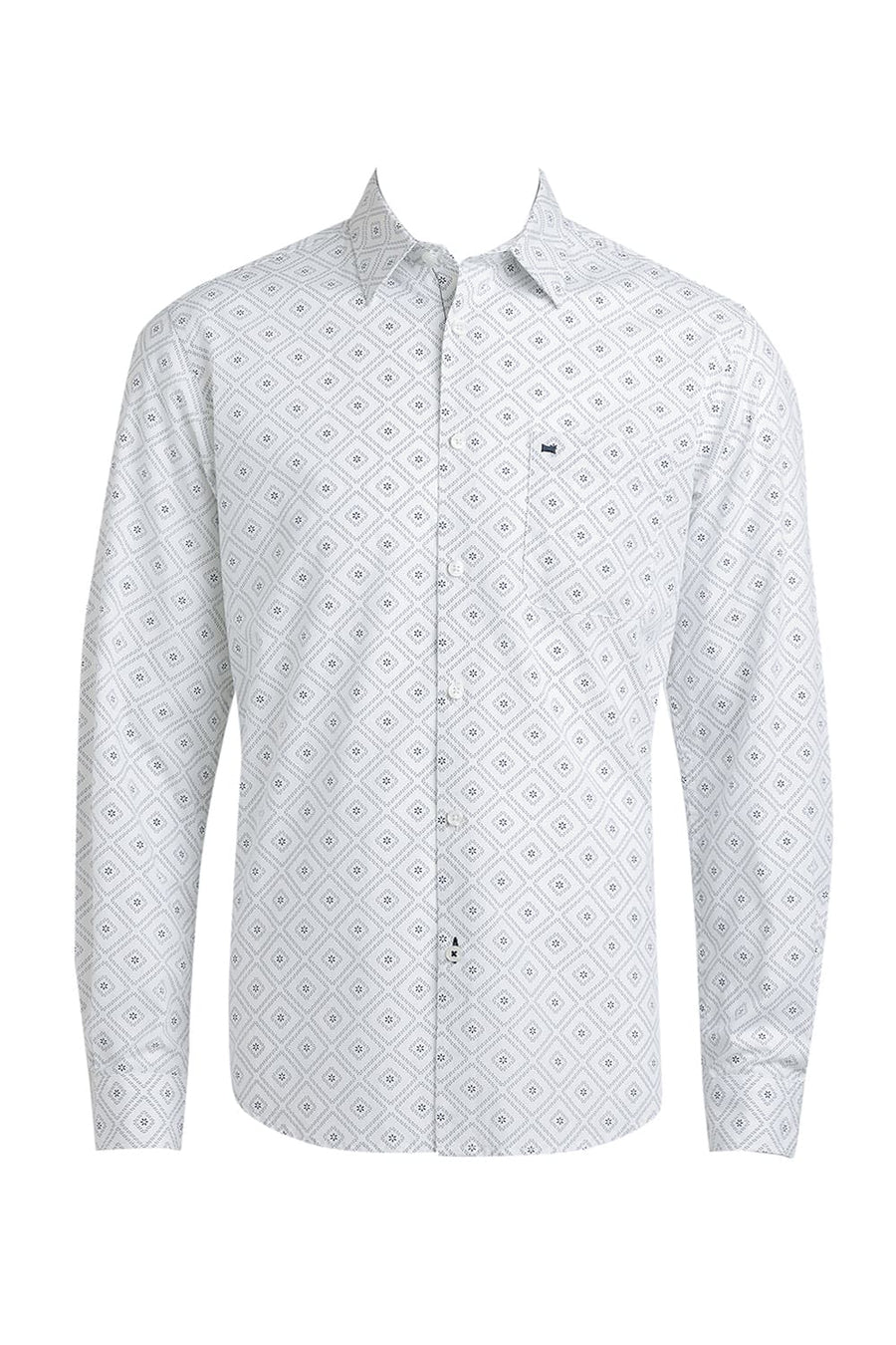 BASICS SLIM FIT WHITE CLOUD COTTON POPLIN PRINTED SHIRT