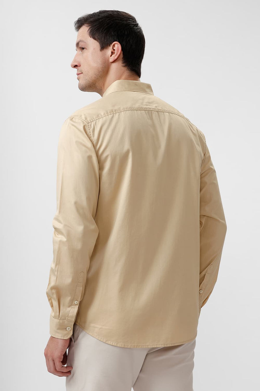 BASICS SLIM FIT REED BEIGE COTTON TWILL SHIRT
