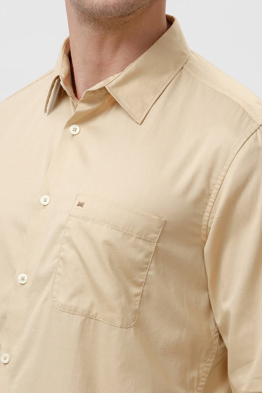 BASICS SLIM FIT REED BEIGE COTTON TWILL SHIRT