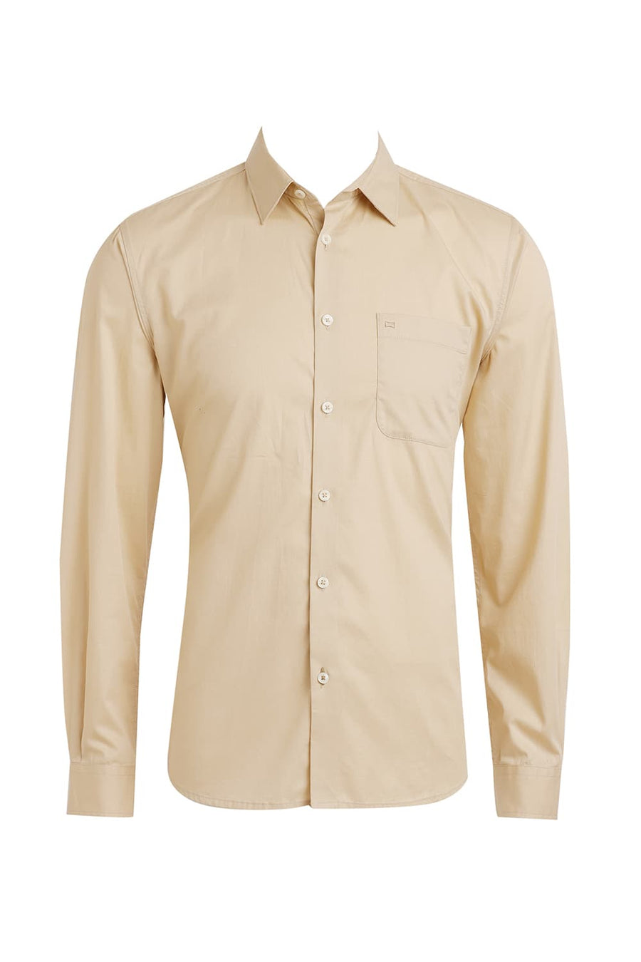 BASICS SLIM FIT REED BEIGE COTTON TWILL SHIRT