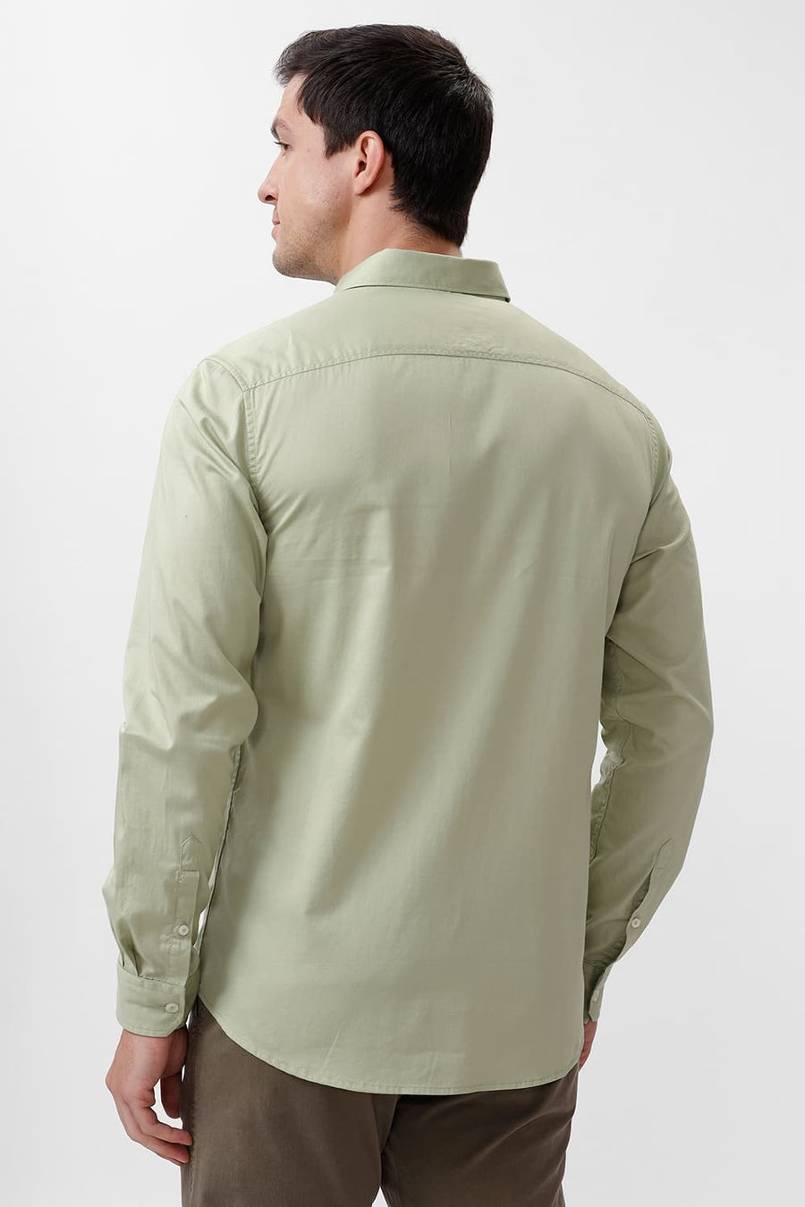 BASICS SLIM FIT SWAMP GREEN COTTON TWILL SHIRT