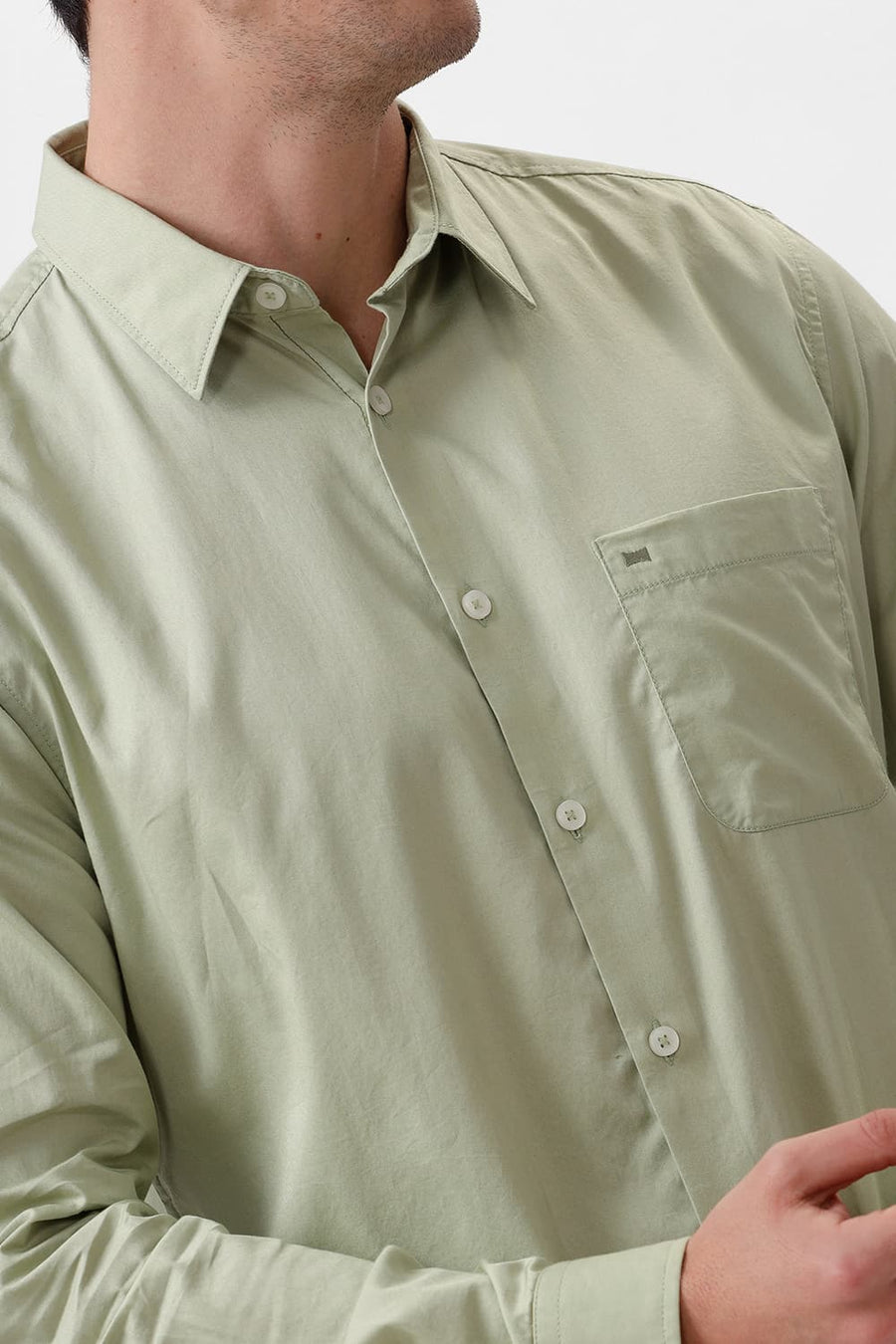 BASICS SLIM FIT SWAMP GREEN COTTON TWILL SHIRT
