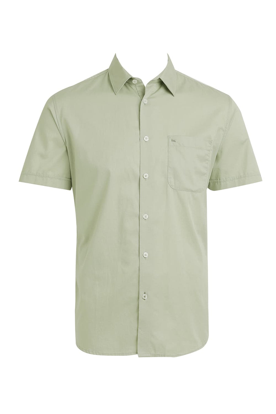 BASICS SLIM FIT SWAMP GREEN COTTON TWILL HALFSLEEVES SHIRT