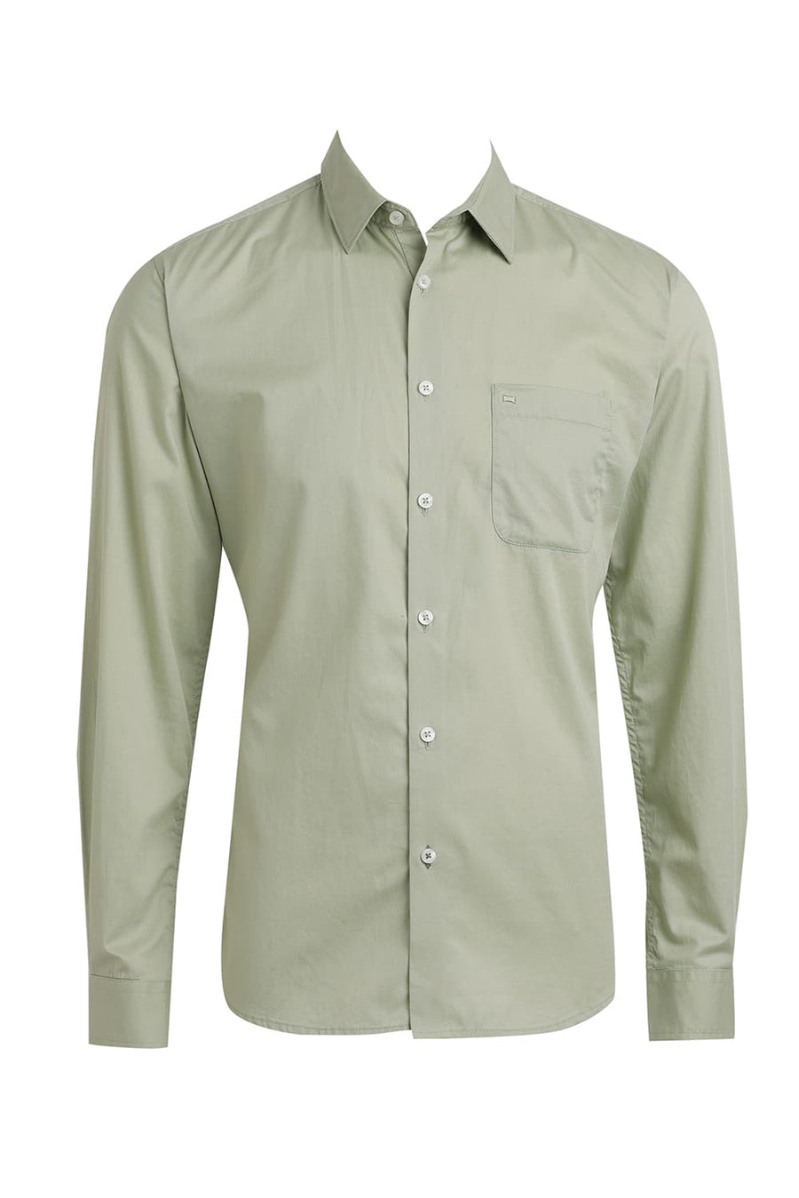 BASICS SLIM FIT SWAMP GREEN COTTON TWILL SHIRT