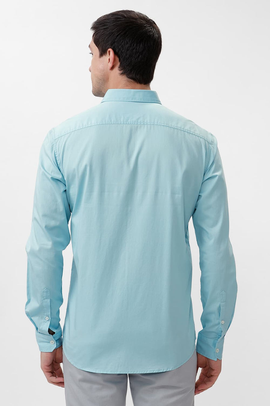 BASICS SLIM FIT STREAM AQUA COTTON TWILL SHIRT